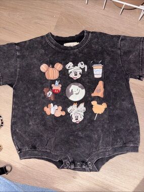 Baby Mickey Halloween Graphic Romper - Black with Orange Accents